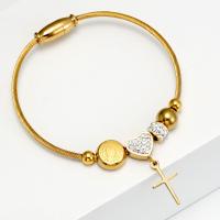 Bracelet en acier inoxydable, Acier inoxydable 304, avec Aimant, croix, pour femme & avec strass, doré, 10mm, Diamètre intérieur:Environ 60mm, Vendu par PC