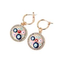 Evil Eye Øreringe, Zinc Alloy, Flad Rund, forgyldt, for kvinde & emalje & med rhinestone, flere farver til valg, nikkel, bly & cadmium fri, Solgt af par