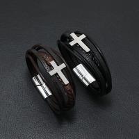 PU Leather Cord Bracelets with Zinc Alloy fashion jewelry & for man Length Approx 21-22 cm Sold By PC