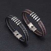 PU Leather Cord Bracelets with Zinc Alloy fashion jewelry & for man Length Approx 21-22 cm Sold By PC