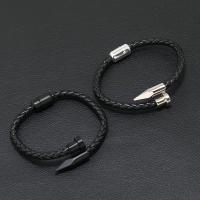 PU Leather Cord Bracelets with Zinc Alloy fashion jewelry & for man black Length Approx 17-18 cm Sold By PC