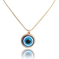 Evil Eye smykker halskæde, Zinc Alloy, med Resin, Dome, KC guldfarve belagt, mode smykker & Unisex & onde øje mønster, blå, nikkel, bly & cadmium fri, 19mm, Længde 48 cm, Solgt af PC