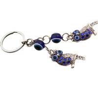 Chiave catena, lega in zinco, with vetro lavorato, Gufo, placcato argento antico, modello malocchio & con strass, blu, assenza di nichel,piombo&cadmio, 42mm,12mm, Lunghezza 12 cm, Venduto da PC