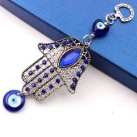 Ornamenti pendenti, lega in zinco, with vetro lavorato, Mano, placcato argento antico, modello malocchio & con strass, blu, assenza di nichel,piombo&cadmio, 15mm,75mm,20mm, Lunghezza 162 mm, Venduto da PC