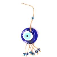 Hangende Ornamenten, Lampwork, met Hennep, boze oog patroon, blauw, 12mm,70mm, Lengte 28 cm, Verkocht door PC