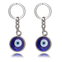 Llaveros, aleación de zinc, con Cristal de murano, Cúpula, chapado en color de plata, patrón de malvado de ojo, azul, libre de níquel, plomo & cadmio, longitud 9 cm, Vendido por UD