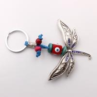 Key Chain, Cink Alloy, s Drvo & Smola, Dragonfly, starinski srebrne boje pozlaćen, zlo oko uzorak & s Rhinestone, nikal, olovo i kadmij besplatno, Dužina 11 cm, Prodano By PC