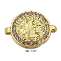 Kubik Zirkonium mikro bana Mässing Kontaktdon, Flat Round, äkta guldpläterad, micro bana cubic zirconia, guld, 20x15x23mm, Säljs av PC