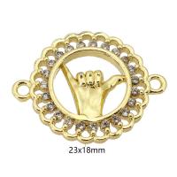 Kubik Zirkonium mikro bana Mässing Kontaktdon, Flat Round, äkta guldpläterad, micro bana cubic zirconia & ihålig, guld, 23x18x3mm, Hål:Ca 1.5mm, Säljs av PC