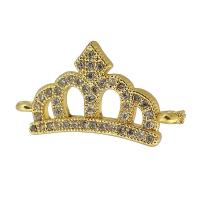 Cubic Zirconia Micro Pave Latão Connector, cobre, Coroa, banhado a ouro genuino, micro pavimento em zircônia cúbica, dourado, 21x12x3mm, Buraco:Aprox 1mm, vendido por PC