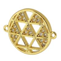 Kubik Zirkonium mikro bana Mässing Kontaktdon, Flat Round, äkta guldpläterad, micro bana cubic zirconia & ihålig, guld, 19.50x16x2mm, Hål:Ca 1mm, Säljs av PC