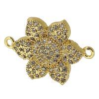 Cubic Zirconia Micro Pave Latão Connector, cobre, Flor, banhado a ouro genuino, micro pavimento em zircônia cúbica, dourado, 22.50x16x3mm, Buraco:Aprox 1mm, vendido por PC