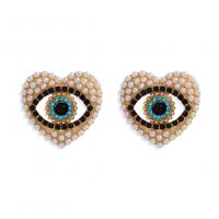 Male Orecchini Eye, lega in zinco, with Perle di plastica ABS, Cuore, placcato color oro, gioielli di moda & modello malocchio & stili diversi per la scelta & per la donna & con strass, nessuno, 25x25mm, Venduto da coppia