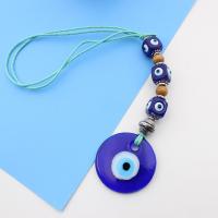 Hangende Ornamenten, Lampwork, met Wax & Hout & Zinc Alloy, antiek zilver plated, boze oog patroon, blauw, 10mm,40mm, Lengte 245 mm, Verkocht door PC