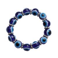 Evil Eye Jóias Pulseira, resina, with fio elástico & cobre, Roda, cromado de cor prateada, joias de moda & unissex & padrão de mau-olhado, azul, 12mm, comprimento 19 cm, vendido por PC