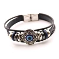 Evil Eye Jewelry Bracelet PU Leather with Zinc Alloy plated fashion jewelry & folk style & Unisex & evil eye pattern Length Approx 18 cm Sold By PC