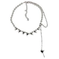 Kunststof parel ketting, Zinc Alloy, met Plastic Pearl, Hart, silver plated, mode sieraden & voor vrouw, zilver, nikkel, lood en cadmium vrij, Lengte 38 cm, 10 cm, Verkocht door PC