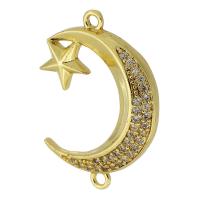 Cubic Zirconia Micro Pave Latão Connector, cobre, Lua e estrela, banhado a ouro genuino, micro pavimento em zircônia cúbica, dourado, 26x19x3.50mm, Buraco:Aprox 1mm, vendido por PC