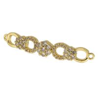 Cubic Zirconia Micro Pave Latão Connector, cobre, banhado a ouro genuino, micro pavimento em zircônia cúbica, dourado, 37x6.50x4mm, Buraco:Aprox 1mm, vendido por PC