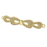 Cubic Zirconia Micro Pave Latão Connector, cobre, Laço, banhado a ouro genuino, micro pavimento em zircônia cúbica, dourado, 39x6.50x43mm, Buraco:Aprox 1mm, vendido por PC