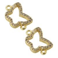 Cubic Zirconia Micro Pave Latão Connector, cobre, Borboleta, banhado a ouro genuino, micro pavimento em zircônia cúbica, dourado, 16x10.50x2mm, Buraco:Aprox 1.5mm, vendido por PC