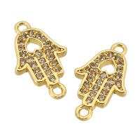 Cubic Zirconia Micro Pave Latão Connector, cobre, Mão, banhado a ouro genuino, micro pavimento em zircônia cúbica, dourado, 16x9.50x1.50mm, Buraco:Aprox 1mm, vendido por PC