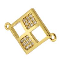 Cubic Zirconia Micro Pave Latão Connector, cobre, Rhombus, banhado a ouro genuino, micro pavimento em zircônia cúbica, dourado, 18.50x15x2mm, Buraco:Aprox 1mm, vendido por PC