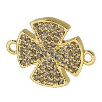 Terningformet Zirkon Micro Pave Messing Tilslutning, Four Leaf Clover, ægte forgyldt, Micro Pave cubic zirconia, guld, 15x12x2mm, Hole:Ca. 1mm, Solgt af PC