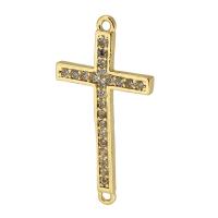 Zircon cubique Micro Pave laiton Connecteur, croix, Plaqué d'or, pavé de micro zircon, Or, 25x13x1.50mm, Trou:Environ 1mm, Vendu par PC