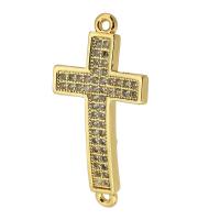 Cubic Zirconia Micro Pave Brass Connector Cross real gold plated micro pave cubic zirconia gold Approx 1mm Sold By PC