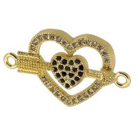 Cubic Zirconia Micro Pave Brass Connector Heart real gold plated micro pave cubic zirconia gold Approx 1mm Sold By PC