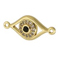 Cubic Zirconia Micro Pave Latão Connector, cobre, olho, banhado a ouro genuino, micro pavimento em zircônia cúbica, dourado, 22.50x10x3mm, Buraco:Aprox 1mm, vendido por PC