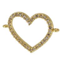 Cubic Zirconia Micro Pave Brass Connector Heart real gold plated micro pave cubic zirconia gold Approx 1mm Sold By PC