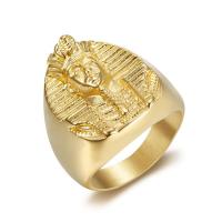 Bague acier titane, Pharaon égyptien, Plaqué d'or, normes différentes pour le choix & pour homme, Taille:7-13, Vendu par PC