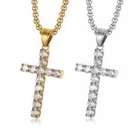 Titanium Steel Pendants Cross Vacuum Ion Plating Unisex & micro pave cubic zirconia Sold By PC