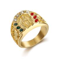 Anillo de dedo de Titantium Acero, Partículas de acero, Virgen María, chapado en oro real, diverso tamaño para la opción & para hombre & con diamantes de imitación, 17.50mm, tamaño:7-13, Vendido por UD