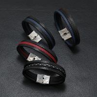 Bracelets cordon PU, cuir PU, avec Acier inoxydable 304, bijoux de mode & pour homme, plus de couleurs à choisir, Longueur Environ 21-22 cm, Vendu par PC