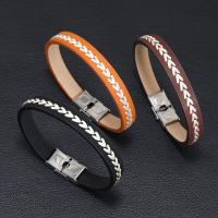 Bracelets cordon PU, cuir PU, avec Acier inoxydable 304, bijoux de mode & pour homme, plus de couleurs à choisir, Longueur Environ 21-22 cm, Vendu par PC