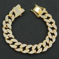 Strass armbanden, Zinc Alloy, mode sieraden & voor de mens & met strass, meer kleuren voor de keuze, nikkel, lood en cadmium vrij, Lengte Ca 8 inch, Verkocht door PC