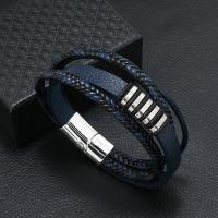 Bracelet cordon en cuir, avec alliage de zinc, bijoux de mode & pour homme, plus de couleurs à choisir, Longueur Environ 21-22 cm, Vendu par PC