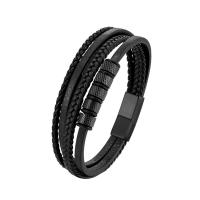 PU Leather Cord Bracelets Vacuum Ion Plating multilayer & for man Sold By PC