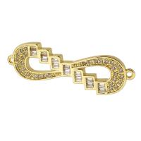 Cubic Zirconia Micro Pave Latão Connector, cobre, banhado a ouro genuino, micro pavimento em zircônia cúbica, dourado, 40x12x3mm, Buraco:Aprox 1.5mm, vendido por PC