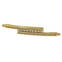 Cubic Zirconia Micro Pave Latão Connector, cobre, banhado a ouro genuino, micro pavimento em zircônia cúbica, dourado, 44x6x2mm, Buraco:Aprox 1mm, vendido por PC