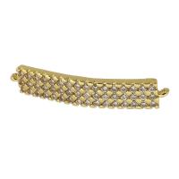 Cubic Zirconia Micro Pave Latão Connector, cobre, banhado a ouro genuino, micro pavimento em zircônia cúbica, dourado, 31x5.50x4mm, Buraco:Aprox 0.5mm, vendido por PC