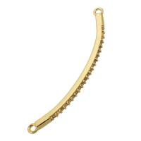 Cubic Zirconia Micro Pave Latão Connector, cobre, banhado a ouro genuino, micro pavimento em zircônia cúbica, dourado, 47x2x9mm, Buraco:Aprox 1.5mm, vendido por PC