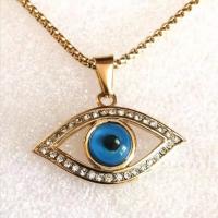 Evil Eye Pendler, Titanium Stål, med Plastic, forgyldt, for mennesket & med rhinestone, flere farver til valg, 27x31mm, Solgt af PC