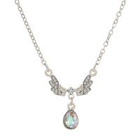 Collier de bijoux en alliage de zinc, avec Moonstone, avec 5cm chaînes de rallonge, Placage de couleur argentée, bijoux de mode & pavé de micro zircon & pour femme, plus de couleurs à choisir, Longueur 46 cm, Vendu par PC