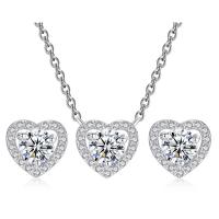 Micro zirconi Pave ottone Jewelry Set, with 5cm extender chain, Cuore, placcato color argento, gioielli di moda & stili diversi per la scelta & Micro spianare cubic zirconia & per la donna, argento, Lunghezza 47.5 cm, Venduto da PC