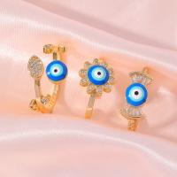 Evil Eye Jewelry Finger Ring Brass with Cubic Zirconia gold color plated Adjustable & for woman & enamel nickel lead & cadmium free Inner Approx 18mm Approx Sold By Bag