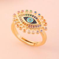 Bijoux Finger Evil Eye Anneau, laiton, avec zircon cubique, Placage de couleur d'or, Réglable & styles différents pour le choix & pour femme & émail, plus de couleurs à choisir, protéger l'environnement, sans nickel, plomb et cadmium, Diamètre intérieur:Environ 17mm, Environ 2PC/sac, Vendu par sac